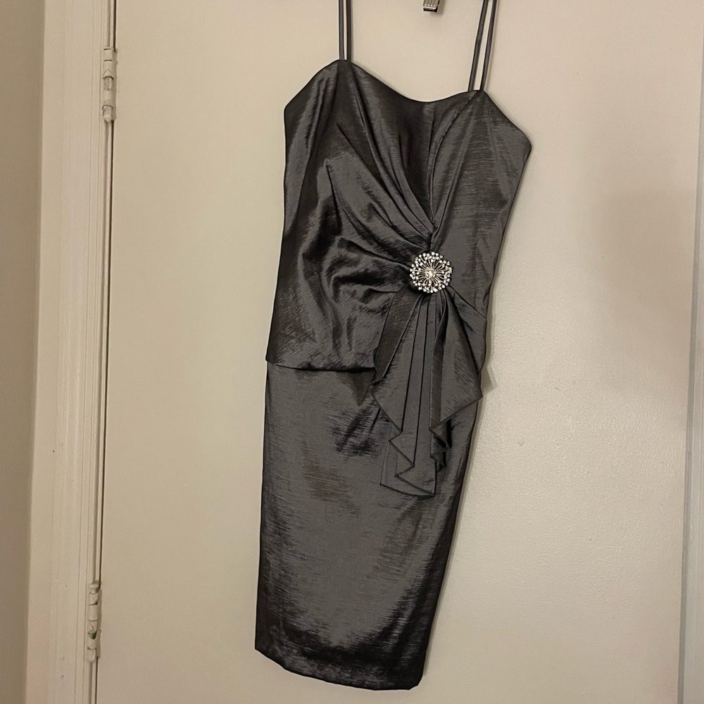 Sophisticated Charcoal Sleeveless Dress with Embellishment